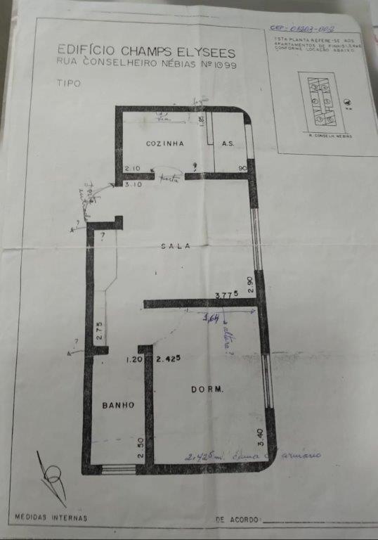 APARTAMENTO MOBILIADO PARA VENDA NO BAIRRO CAMPOS ELISEOS COM UM DORMITÓRIO E VAGA DE GARAGEM 